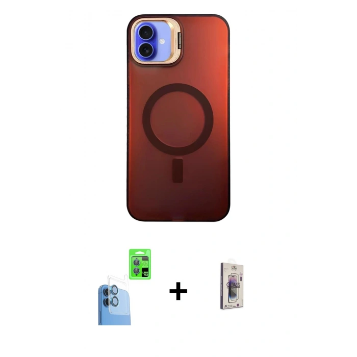 MARSİLYAN™- iPhone 16 Plus Kılıf Doruk Klasik Prime - Siyah Bilvis 3D Cam Ekran Koruyucu + Raze Metal Kamera Lens - LT
