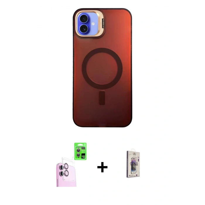 MARSİLYAN™- iPhone 16 Plus Kılıf Doruk Klasik Prime - Siyah Bilvis 3D Cam Ekran Koruyucu + Raze Metal Kamera Lens - PE