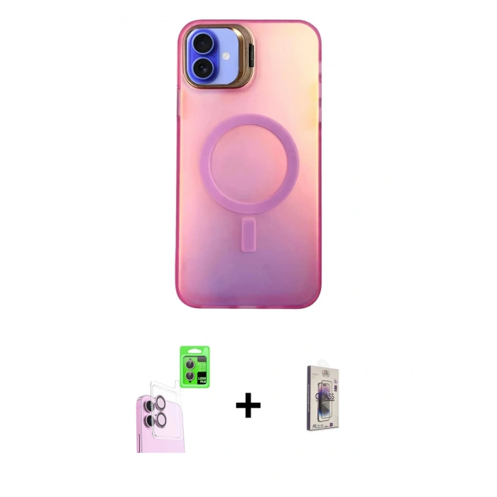 MARSİLYAN™- iPhone 16 Plus Kılıf Doruk Klasik Prime - Siyah Bilvis 3D Cam Ekran Koruyucu + Raze Metal Kamera Lens - PE