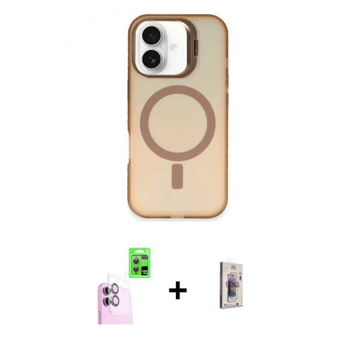 MARSİLYAN™- iPhone 16 Plus Kılıf Doruk Klasik Prime - Siyah Bilvis 3D Cam Ekran Koruyucu + Raze Metal Kamera Lens - PE
