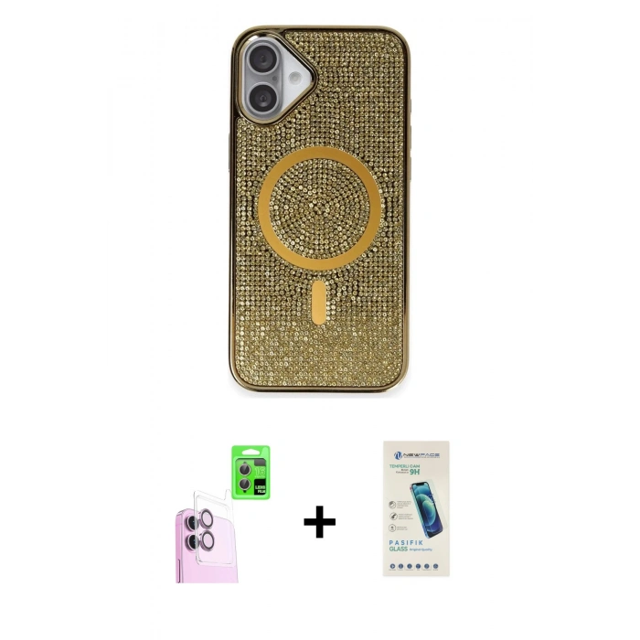 MARSİLYAN™- iPhone 16 Plus Kılıf Eksen Çizgi - Şeffaf Pasifik Cam Ekran Koruyucu + Raze Metal Kamera Lens - PE