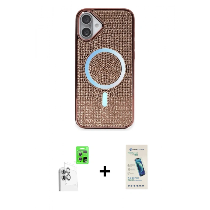 MARSİLYAN™- iPhone 16 Plus Kılıf Eksen Çizgi - Şeffaf Pasifik Cam Ekran Koruyucu + Raze Metal Kamera Lens - BZ
