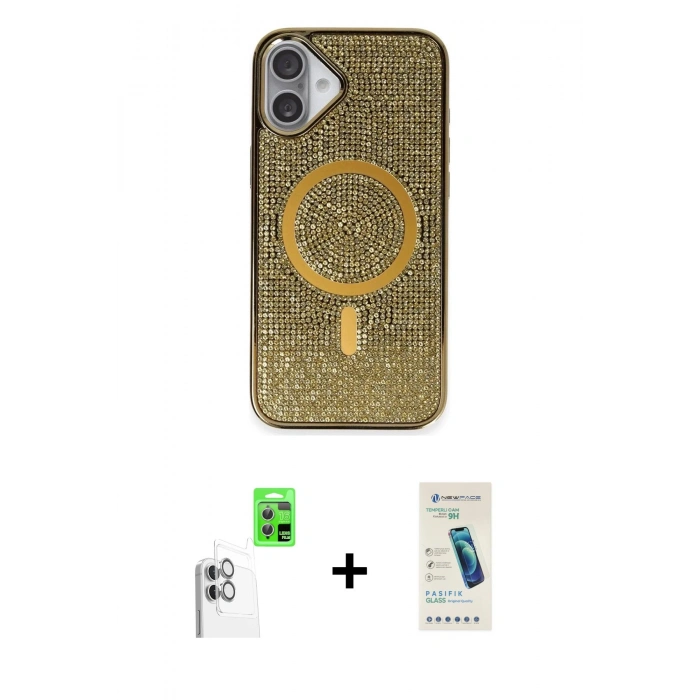 MARSİLYAN™- iPhone 16 Plus Kılıf Eksen Çizgi - Şeffaf Pasifik Cam Ekran Koruyucu + Raze Metal Kamera Lens - BZ