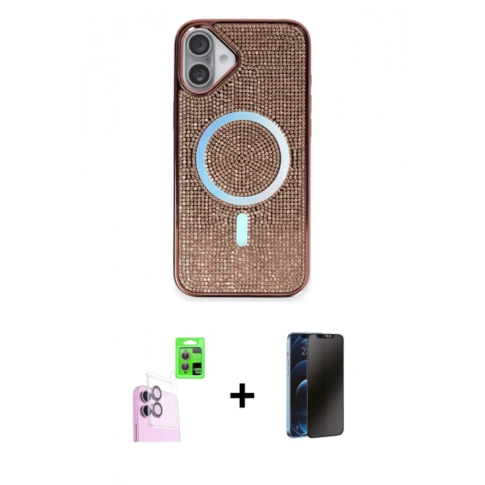 MARSİLYAN™- iPhone 16 Plus Kılıf Eksen Çizgi - Siyah 3D Antistatik Hayalet Cam Ekran Koruyucu + Raze Metal Kamera Lens - PE