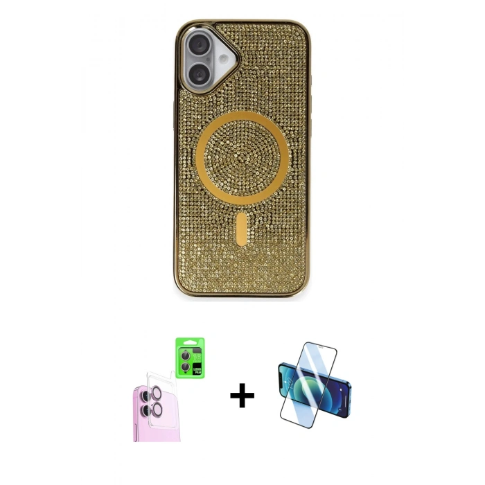 MARSİLYAN™- iPhone 16 Plus Kılıf Eksen Çizgi - Siyah 3D Antistatik Seramik Nano Ekran Koruyucu + Raze Metal Kamera Lens - PE