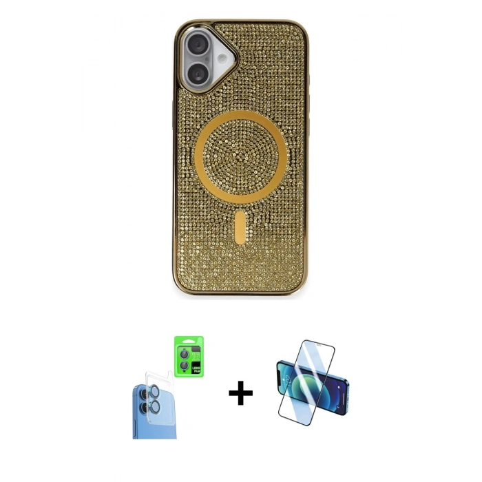 MARSİLYAN™- iPhone 16 Plus Kılıf Eksen Çizgi - Siyah 3D Antistatik Seramik Nano Ekran Koruyucu + Raze Metal Kamera Lens - LT