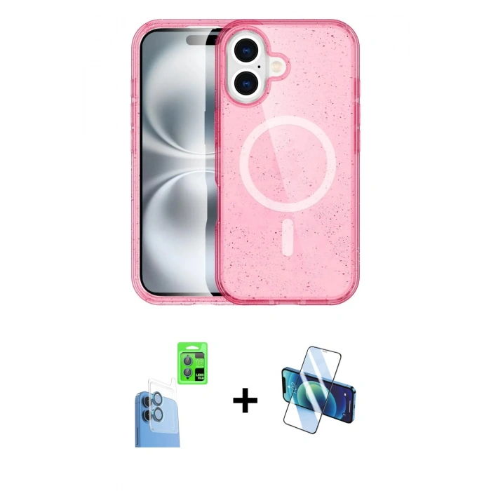 MARSİLYAN™- iPhone 16 Plus Kılıf Eksen Doku Koleksiyonu - Siyah 3D Antistatik Cam Ekran Koruyucu + Raze Metal Kamera Lens - LT