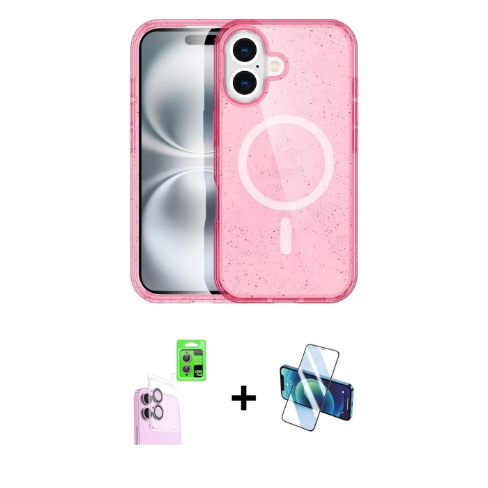 MARSİLYAN™- iPhone 16 Plus Kılıf Eksen Doku Koleksiyonu - Siyah 3D Antistatik Cam Ekran Koruyucu + Raze Metal Kamera Lens - PE