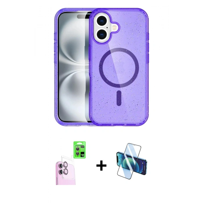 MARSİLYAN™- iPhone 16 Plus Kılıf Eksen Doku Koleksiyonu - Siyah 3D Antistatik Seramik Nano Ekran Koruyucu + Raze Metal Kamera Lens - PE