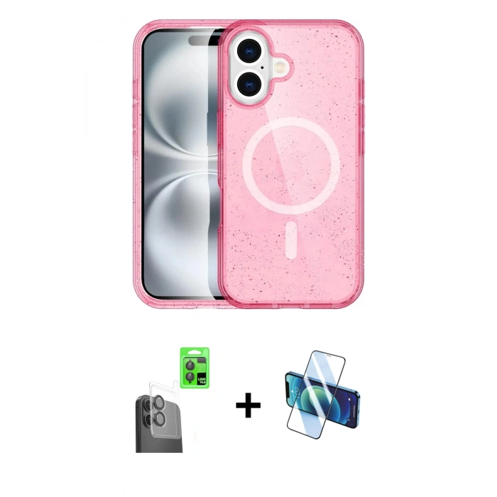 MARSİLYAN™- iPhone 16 Plus Kılıf Eksen Doku Koleksiyonu - Siyah 3D Antistatik Seramik Nano Ekran Koruyucu + Raze Metal Kamera Lens - SH