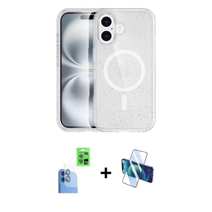 MARSİLYAN™- iPhone 16 Plus Kılıf Eksen Doku Koleksiyonu - Siyah 3D Antistatik Seramik Nano Ekran Koruyucu + Raze Metal Kamera Lens - LT