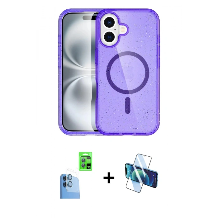 MARSİLYAN™- iPhone 16 Plus Kılıf Eksen Doku Koleksiyonu - Siyah 3D Antistatik Seramik Nano Ekran Koruyucu + Raze Metal Kamera Lens - LT