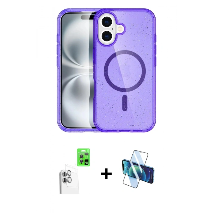 MARSİLYAN™- iPhone 16 Plus Kılıf Eksen Doku Koleksiyonu - Siyah 3D Antistatik Seramik Nano Ekran Koruyucu + Raze Metal Kamera Lens - BZ
