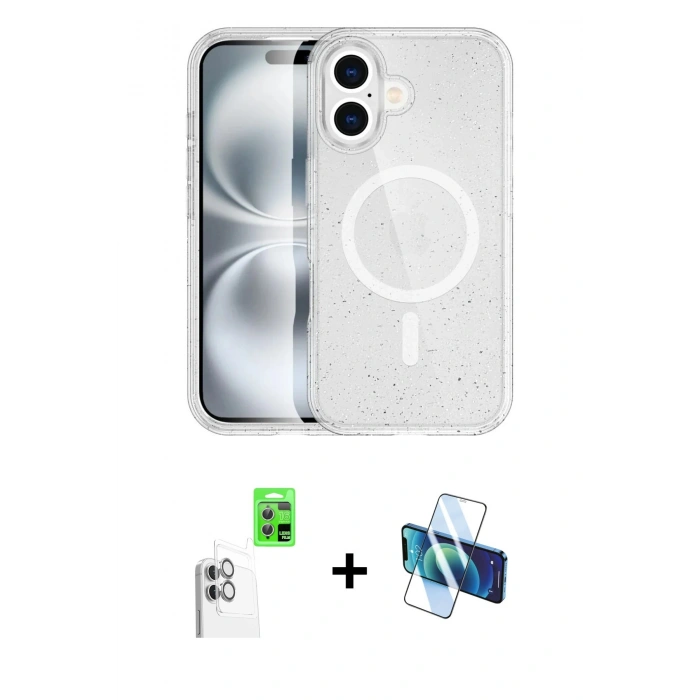 MARSİLYAN™- iPhone 16 Plus Kılıf Eksen Doku Koleksiyonu - Siyah 3D Antistatik Seramik Nano Ekran Koruyucu + Raze Metal Kamera Lens - BZ
