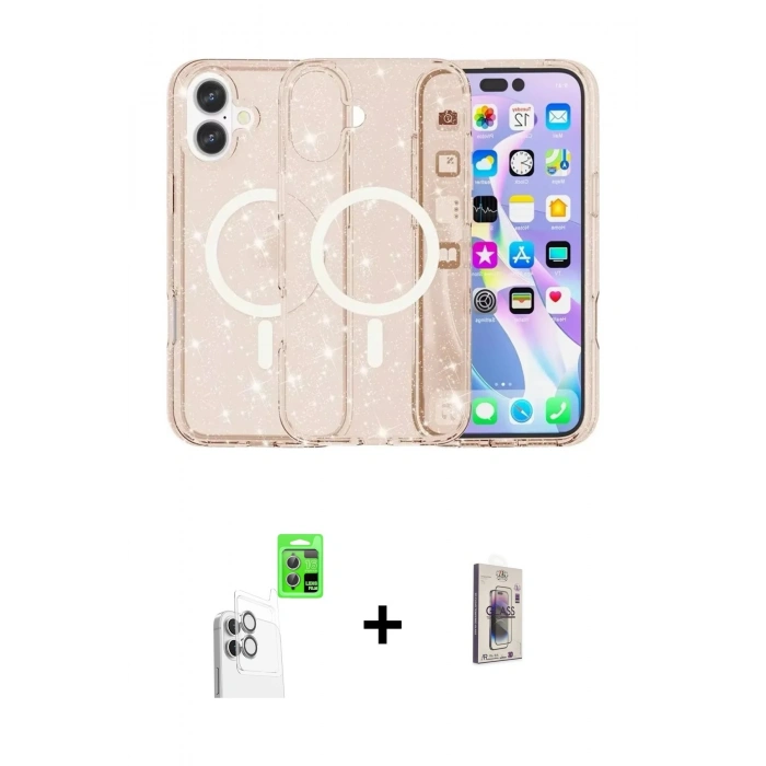MARSİLYAN™- iPhone 16 Plus Kılıf Eksen Doku Koleksiyonu - Siyah Bilvis 3D Cam Ekran Koruyucu + Raze Metal Kamera Lens - BZ