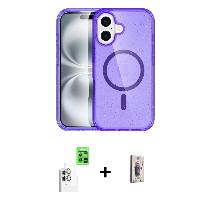 MARSİLYAN™- iPhone 16 Plus Kılıf Eksen Doku Koleksiyonu - Siyah Bilvis 3D Cam Ekran Koruyucu + Raze Metal Kamera Lens - BZ