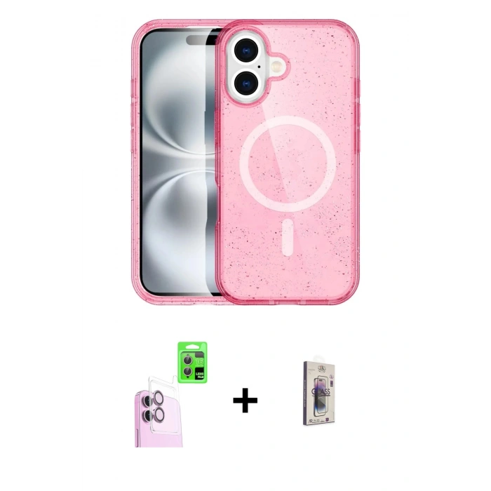 MARSİLYAN™- iPhone 16 Plus Kılıf Eksen Doku Koleksiyonu - Siyah Bilvis 3D Cam Ekran Koruyucu + Raze Metal Kamera Lens - PE