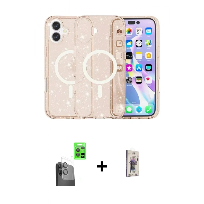 MARSİLYAN™- iPhone 16 Plus Kılıf Eksen Doku Koleksiyonu - Siyah Bilvis 3D Cam Ekran Koruyucu + Siyah Raze Metal Kamera Lens