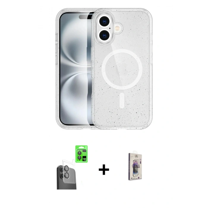 MARSİLYAN™- iPhone 16 Plus Kılıf Eksen Doku Koleksiyonu - Siyah Bilvis 3D Cam Ekran Koruyucu + Siyah Raze Metal Kamera Lens
