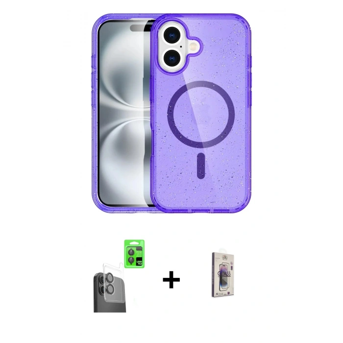MARSİLYAN™- iPhone 16 Plus Kılıf Eksen Doku Koleksiyonu - Siyah Bilvis 3D Cam Ekran Koruyucu + Siyah Raze Metal Kamera Lens
