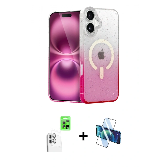 MARSİLYAN™- iPhone 16 Plus Kılıf Eksen Minimal Özel Seri - Siyah 3D Antistatik Cam Ekran Koruyucu + Raze Metal Kamera Lens - BZ