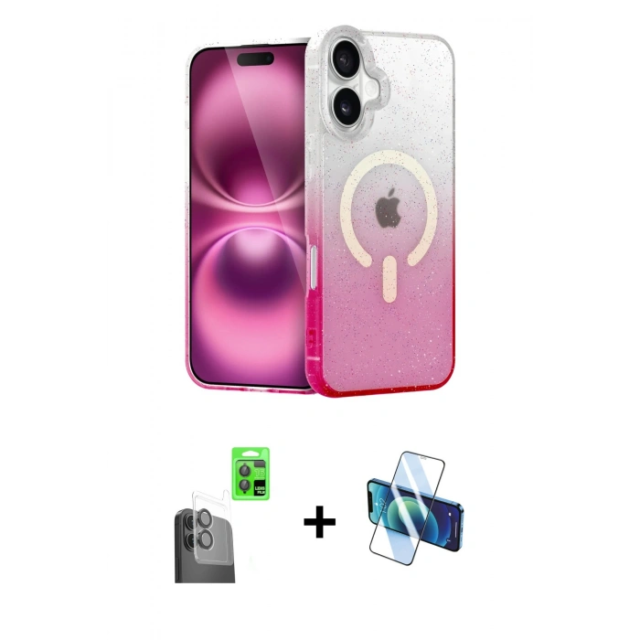 MARSİLYAN™- iPhone 16 Plus Kılıf Eksen Minimal Özel Seri - Siyah 3D Antistatik Cam Ekran Koruyucu + Raze Metal Kamera Lens - SH
