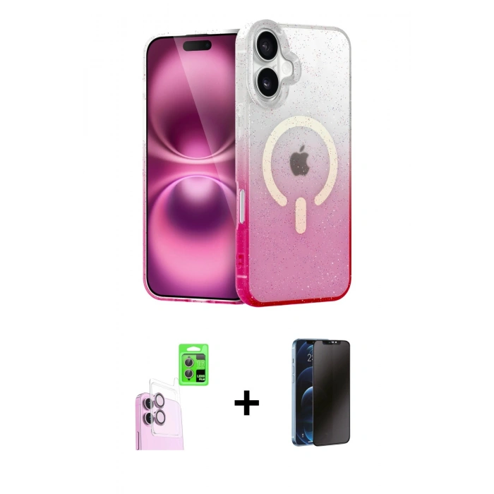MARSİLYAN™- iPhone 16 Plus Kılıf Eksen Minimal Özel Seri - Siyah 3D Antistatik Hayalet Cam Ekran Koruyucu + Raze Metal Kamera Lens - PE