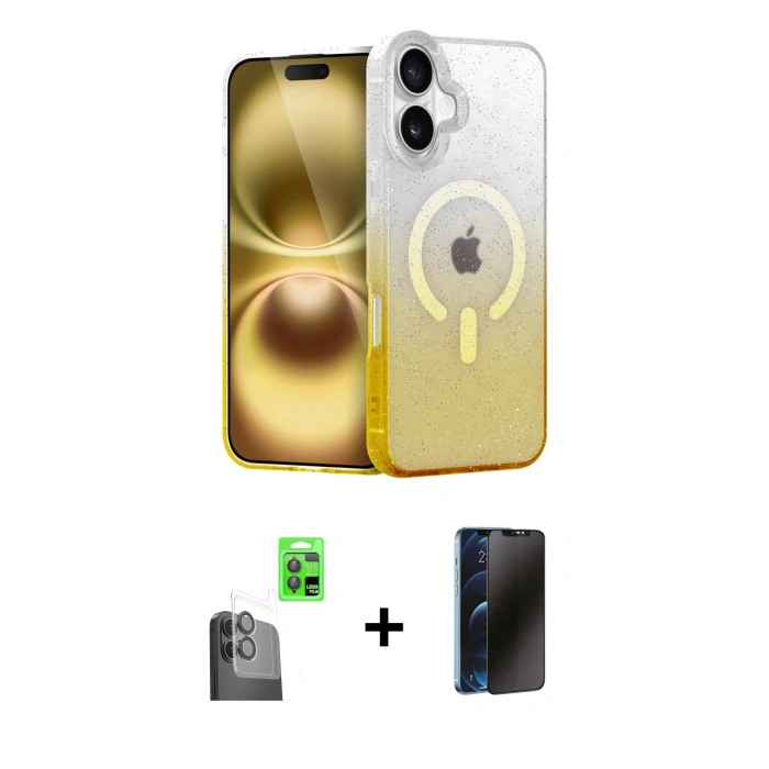 MARSİLYAN™- iPhone 16 Plus Kılıf Eksen Minimal Özel Seri - Siyah 3D Antistatik Hayalet Cam Ekran Koruyucu + Siyah Raze Metal Kamera Lens
