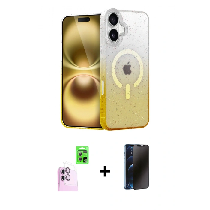 MARSİLYAN™- iPhone 16 Plus Kılıf Eksen Minimal Özel Seri - Siyah 3D Antistatik Hayalet Cam Ekran Koruyucu + Raze Metal Kamera Lens - PE