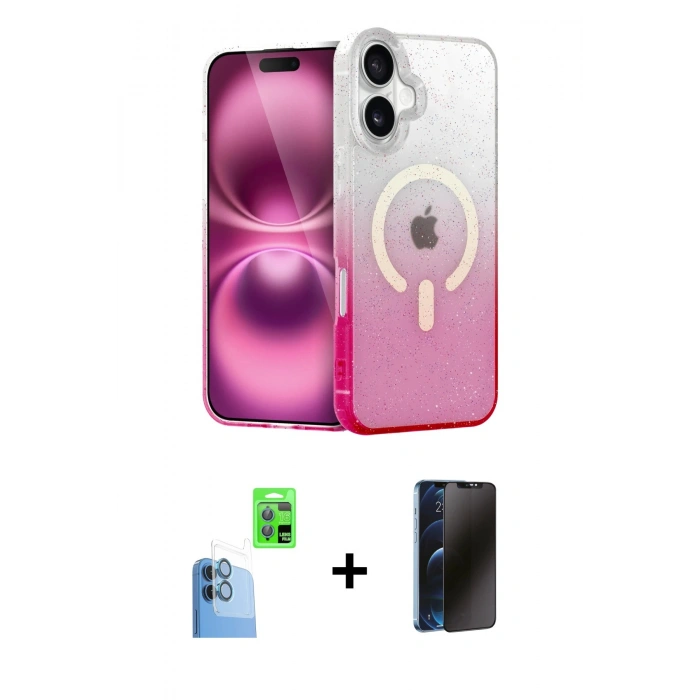 MARSİLYAN™- iPhone 16 Plus Kılıf Eksen Minimal Özel Seri - Siyah 3D Antistatik Hayalet Cam Ekran Koruyucu + Raze Metal Kamera Lens - LT