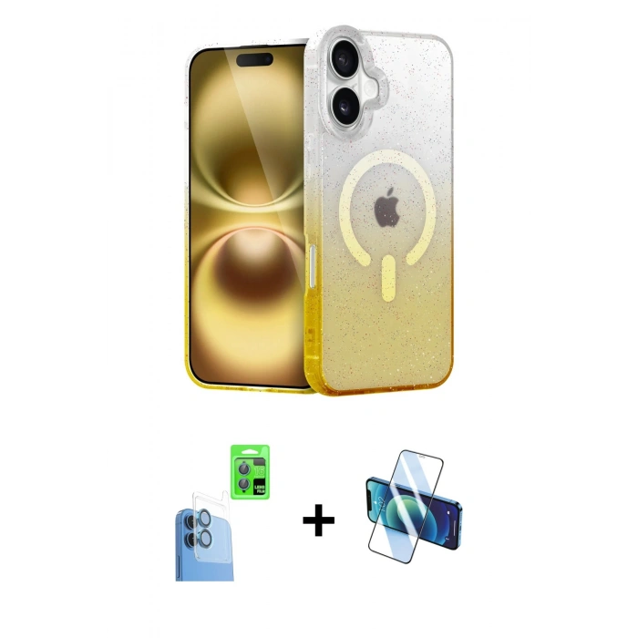 MARSİLYAN™- iPhone 16 Plus Kılıf Eksen Minimal Özel Seri - Siyah 3D Antistatik Seramik Nano Ekran Koruyucu + Raze Metal Kamera Lens - LT
