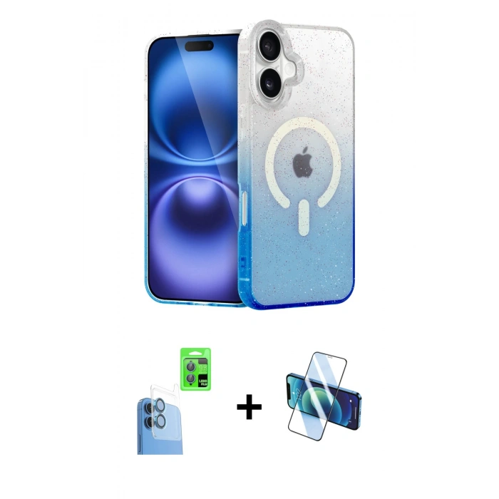 MARSİLYAN™- iPhone 16 Plus Kılıf Eksen Minimal Özel Seri - Siyah 3D Antistatik Seramik Nano Ekran Koruyucu + Raze Metal Kamera Lens - LT