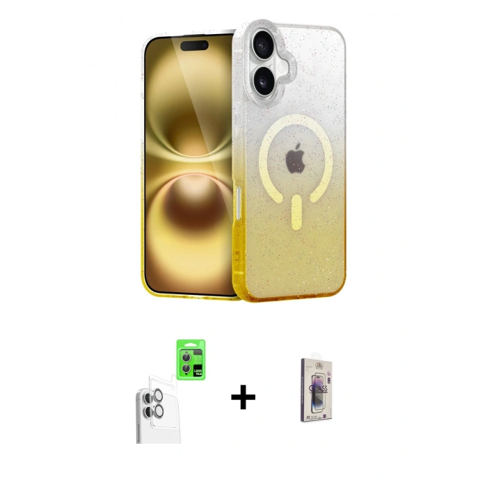 MARSİLYAN™- iPhone 16 Plus Kılıf Eksen Minimal Özel Seri - Siyah Bilvis 3D Cam Ekran Koruyucu + Raze Metal Kamera Lens - BZ