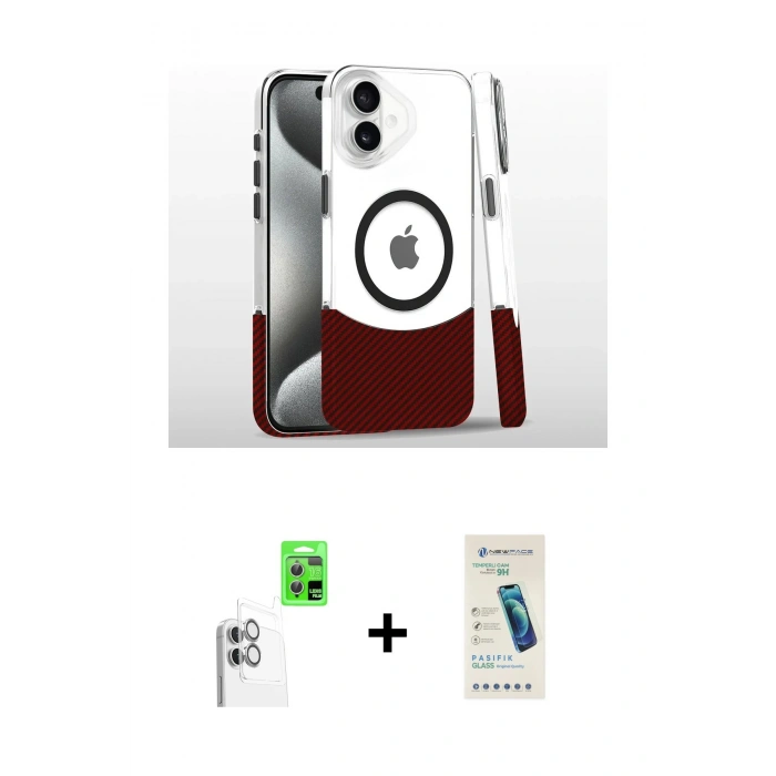 MARSİLYAN™- iPhone 16 Plus Kılıf İz Asil Prime - Şeffaf Pasifik Cam Ekran Koruyucu + Raze Metal Kamera Lens - BZ