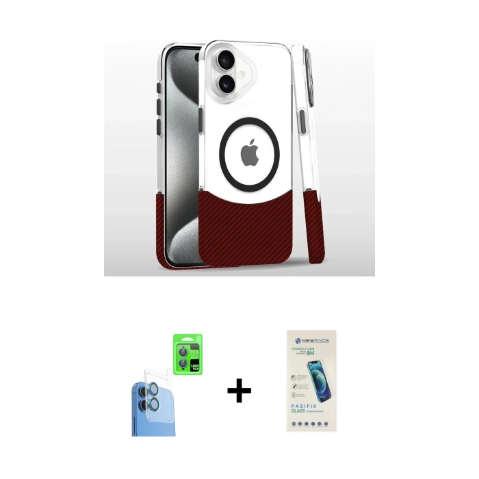 MARSİLYAN™- iPhone 16 Plus Kılıf İz Asil Prime - Şeffaf Pasifik Cam Ekran Koruyucu + Raze Metal Kamera Lens - LT