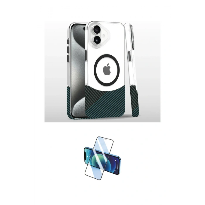 MARSİLYAN™- iPhone 16 Plus Kılıf İz Asil Prime - Siyah 3D Antistatik Cam Ekran Koruyucu