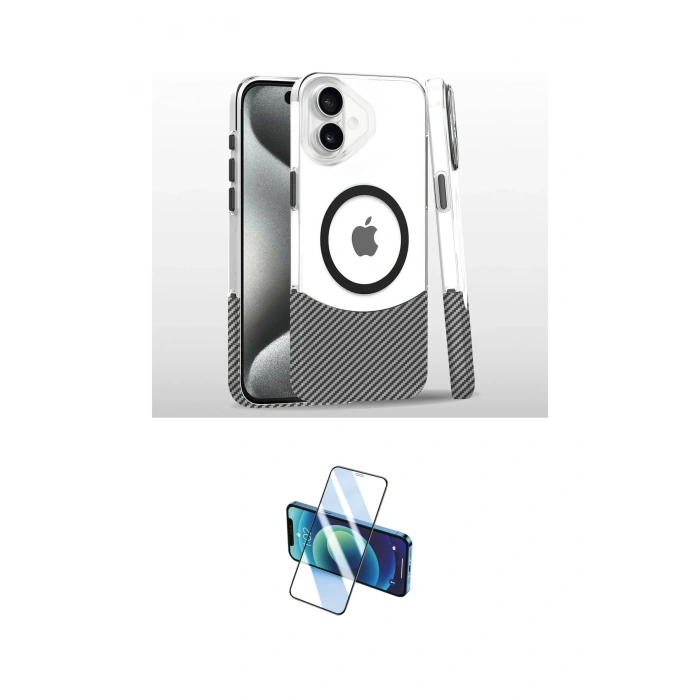 MARSİLYAN™- iPhone 16 Plus Kılıf İz Asil Prime - Siyah 3D Antistatik Cam Ekran Koruyucu