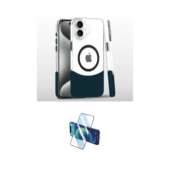 MARSİLYAN™- iPhone 16 Plus Kılıf İz Asil Prime - Siyah 3D Antistatik Cam Ekran Koruyucu