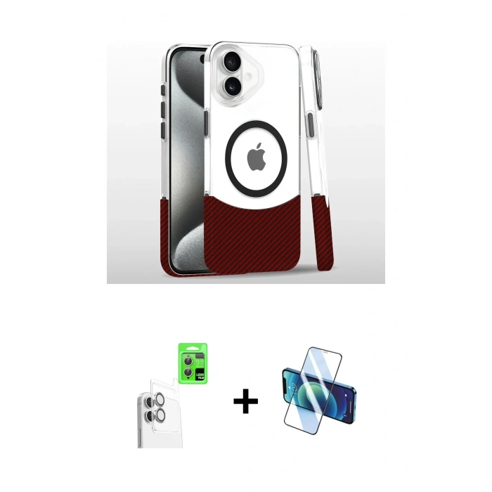 MARSİLYAN™- iPhone 16 Plus Kılıf İz Asil Prime - Siyah 3D Antistatik Cam Ekran Koruyucu + Raze Metal Kamera Lens - BZ