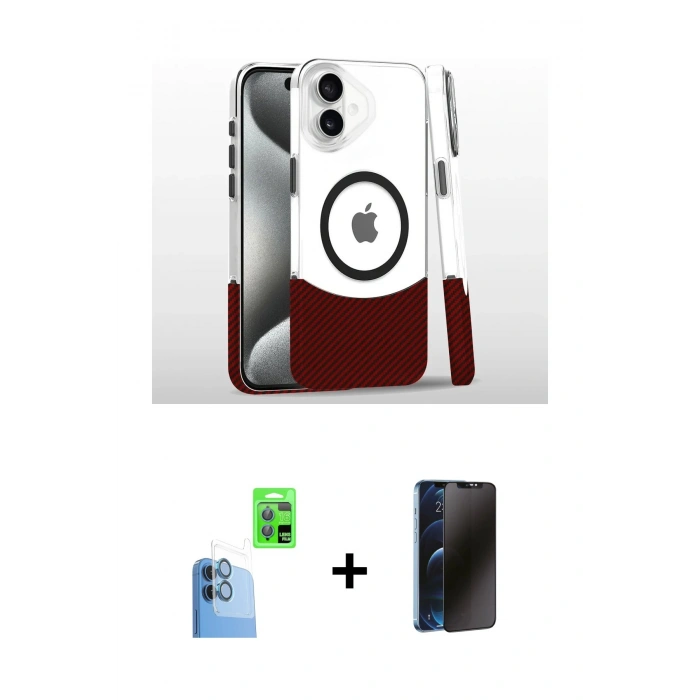 MARSİLYAN™- iPhone 16 Plus Kılıf İz Asil Prime - Siyah 3D Antistatik Hayalet Cam Ekran Koruyucu + Raze Metal Kamera Lens - LT