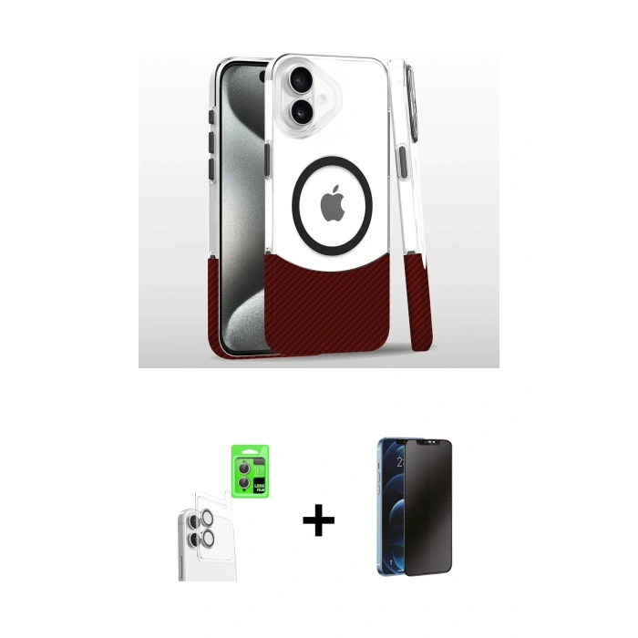 MARSİLYAN™- iPhone 16 Plus Kılıf İz Asil Prime - Siyah 3D Antistatik Hayalet Cam Ekran Koruyucu + Raze Metal Kamera Lens - BZ