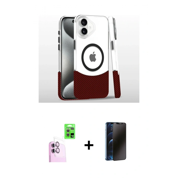 MARSİLYAN™- iPhone 16 Plus Kılıf İz Asil Prime - Siyah 3D Antistatik Hayalet Cam Ekran Koruyucu + Raze Metal Kamera Lens - PE