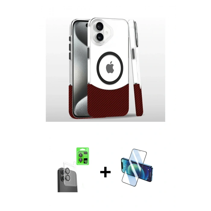 MARSİLYAN™- iPhone 16 Plus Kılıf İz Asil Prime - Siyah 3D Antistatik Seramik Nano Ekran Koruyucu + Raze Metal Kamera Lens - SH