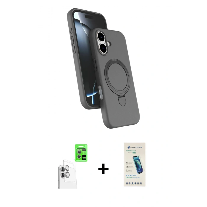 MARSİLYAN™- iPhone 16 Plus Kılıf İz Işık Koleksiyonu - Şeffaf Pasifik Cam Ekran Koruyucu + Raze Metal Kamera Lens - BZ