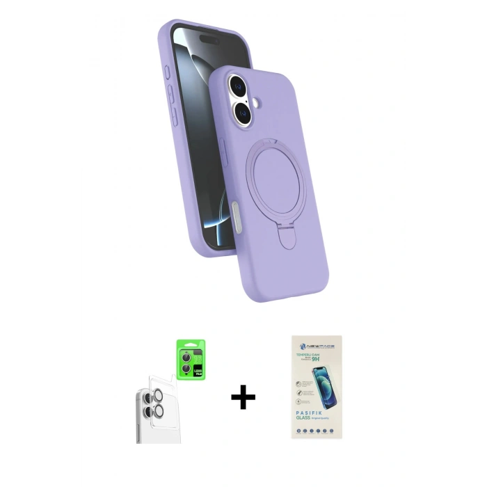 MARSİLYAN™- iPhone 16 Plus Kılıf İz Işık Koleksiyonu - Şeffaf Pasifik Cam Ekran Koruyucu + Raze Metal Kamera Lens - BZ