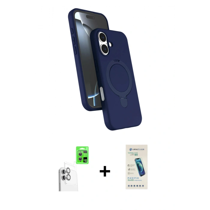 MARSİLYAN™- iPhone 16 Plus Kılıf İz Işık Koleksiyonu - Şeffaf Pasifik Cam Ekran Koruyucu + Raze Metal Kamera Lens - BZ