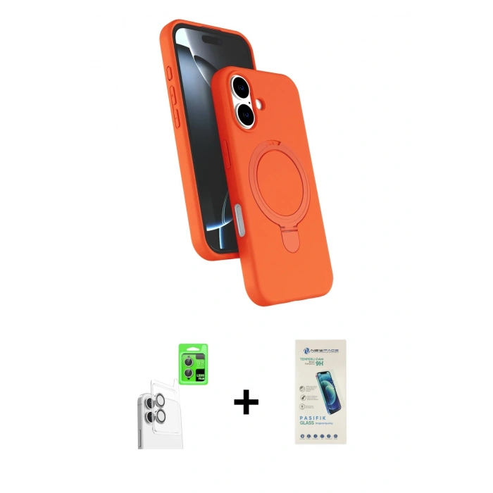 MARSİLYAN™- iPhone 16 Plus Kılıf İz Işık Koleksiyonu - Şeffaf Pasifik Cam Ekran Koruyucu + Raze Metal Kamera Lens - BZ