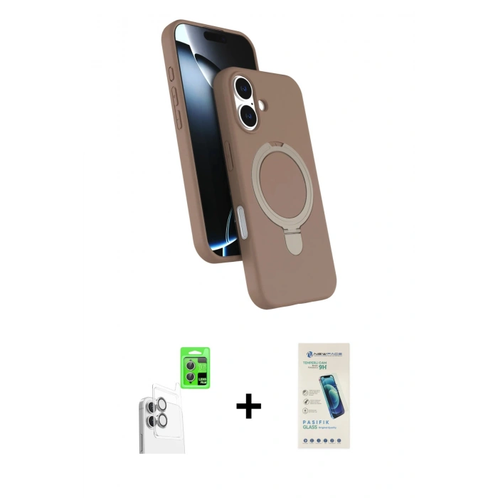 MARSİLYAN™- iPhone 16 Plus Kılıf İz Işık Koleksiyonu - Şeffaf Pasifik Cam Ekran Koruyucu + Raze Metal Kamera Lens - BZ