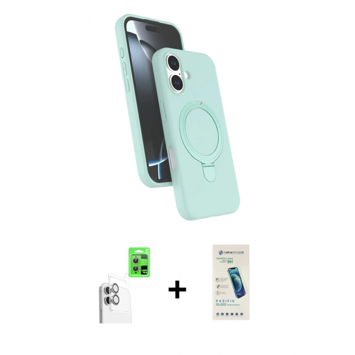 MARSİLYAN™- iPhone 16 Plus Kılıf İz Işık Koleksiyonu - Şeffaf Pasifik Cam Ekran Koruyucu + Raze Metal Kamera Lens - BZ