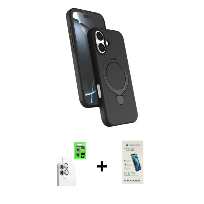 MARSİLYAN™- iPhone 16 Plus Kılıf İz Işık Koleksiyonu - Şeffaf Pasifik Cam Ekran Koruyucu + Raze Metal Kamera Lens - BZ